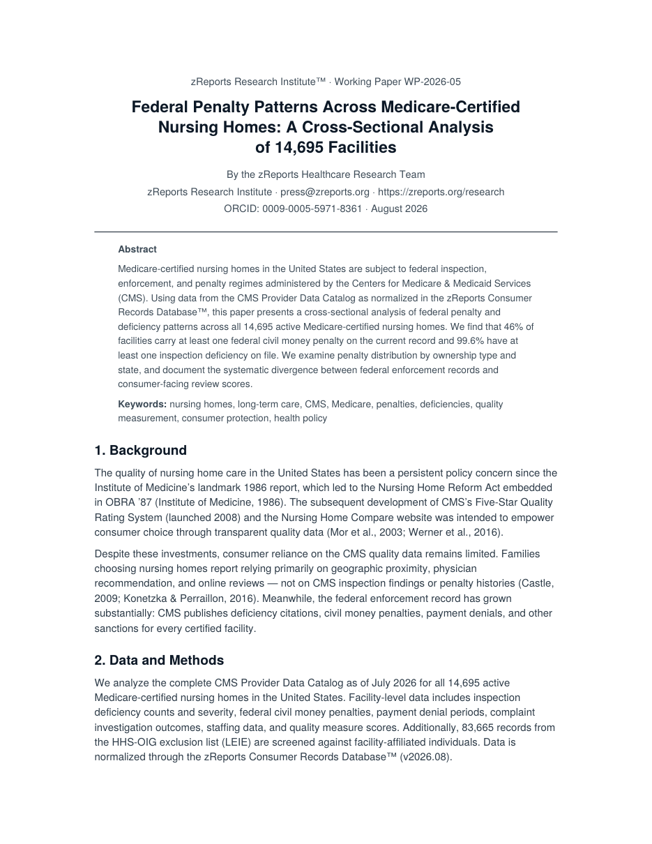 Cover page of the nursing home penalties whitepaper